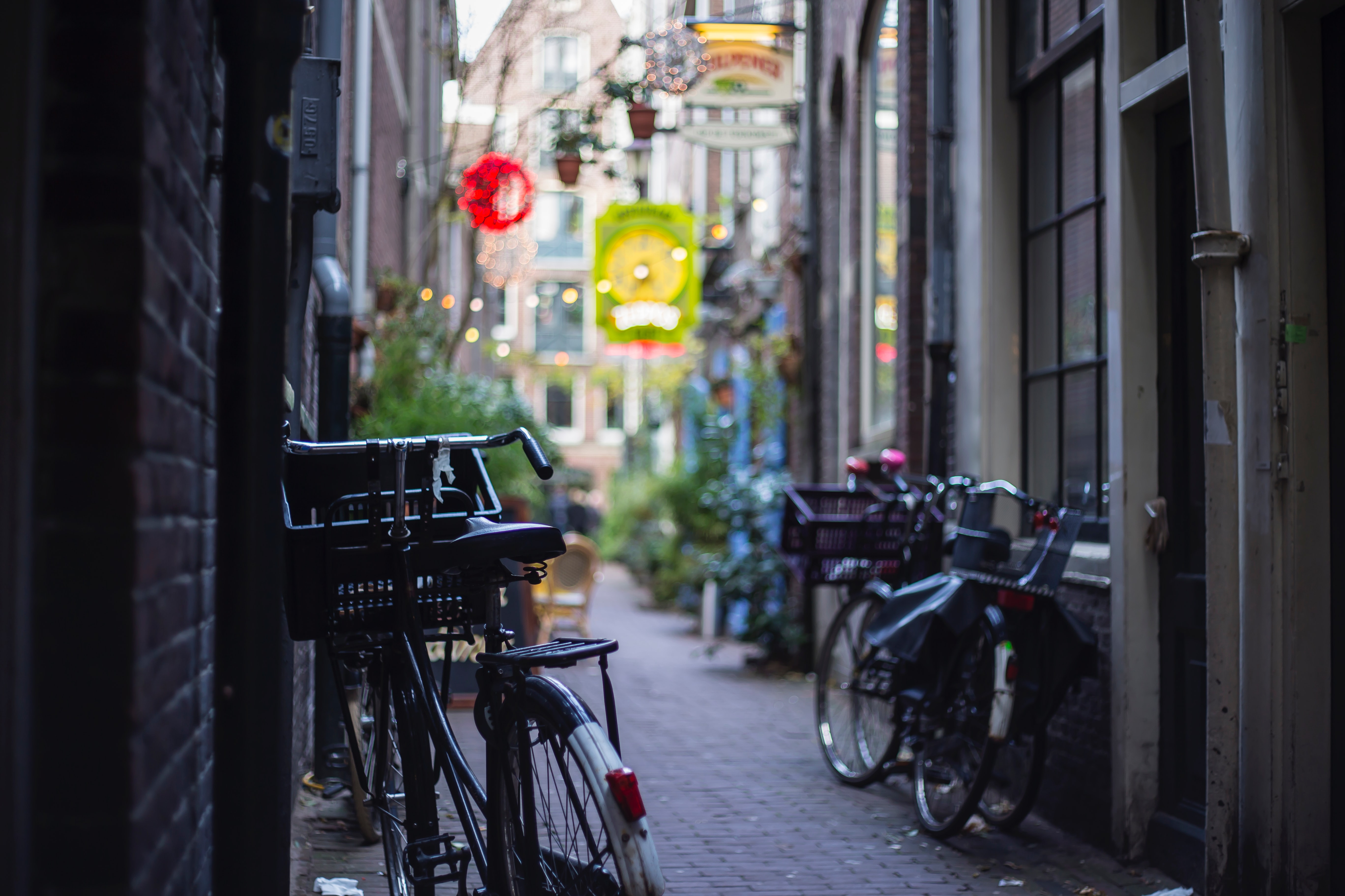 Bikes parked in narrow alley